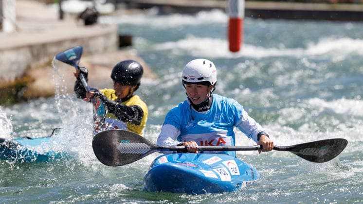 Ricarda Funk GER at ICF CANOE SLALOM WORLD CUP, Canoeing, Women, Kayak Cross, 2026, on 14 06 2026 in Augsburg, Eiskanal Bayern Germany