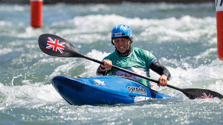 Joseph Clarke GBR at ICF CANOE SLALOM WORLD CUP, Canoeing, Men, Kayak Cross, 2026, on 14 06 2026 in Augsburg, Eiskanal Bayern Germany
