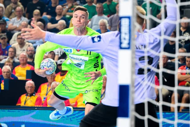 Cologne, Germany Handball EHF CL Final 4 Final Barca Fuechse Berlin Lasse Bredekjaer Andersson Berlin , Emil Nielsen Barcelona Cologne Lanxess Arena Nordrhein Westfalen Germany