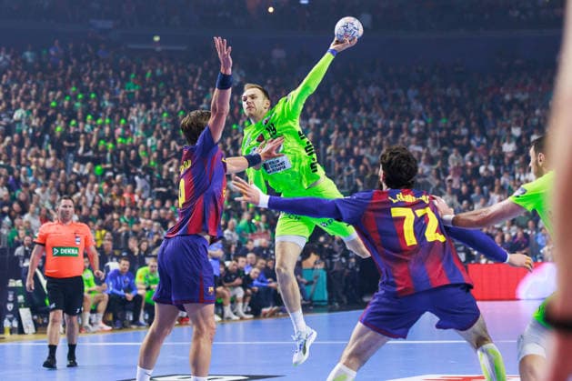 Mathias GIDSEL Fuechse Berlin, 19 scores a goal, Action, Goal throw GER, FC Barcelona Barca vs Fuechse Berlin, Handball, TruckScout24 EHF FINAL4 2026, Final, Season 2025 2026, 14 06 2026, GER, FC Barcelona Barca vs Fuechse Berlin, Handball, TruckScout24 EHF FINAL4 2026, Final, Season 2025 2026, 14 06 2026, Cologne Copyright: xEibnerxPressefoto OliverxSchmidtx EP_OST