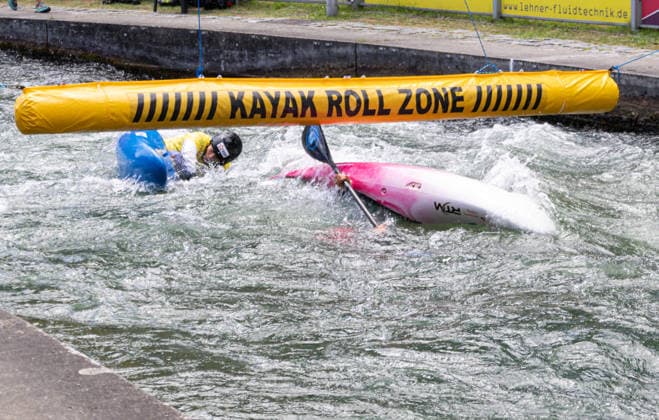 Kayak cross, compulsory figure Eskimo roll ICF Canoe Slalom World Cup 2026 Eiskanal Augsburg