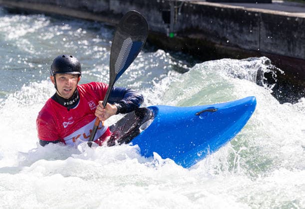 Ben Haylett GBR , winner in kayak cross, ICF Canoe Slalom World Cup 2026 Eiskanal Augsburg
