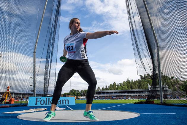 260614 Ebba Salomonsson Lind, Hässelby SK, competes in the womens discus during the Folksam Grand Prix athletics competition on June 14, 2026 in Stockholm  Copyright: EMMAxWALLSKOG BB260614EW117