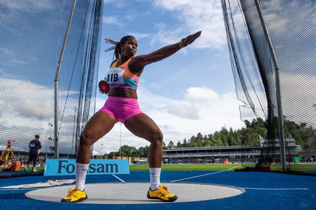 260614 Silinda Morales, Cuba, competes in the womens discus during the Folksam Grand Prix athletics competition on June 14, 2026 in Stockholm  Copyright: EMMAxWALLSKOG BB260614EW118