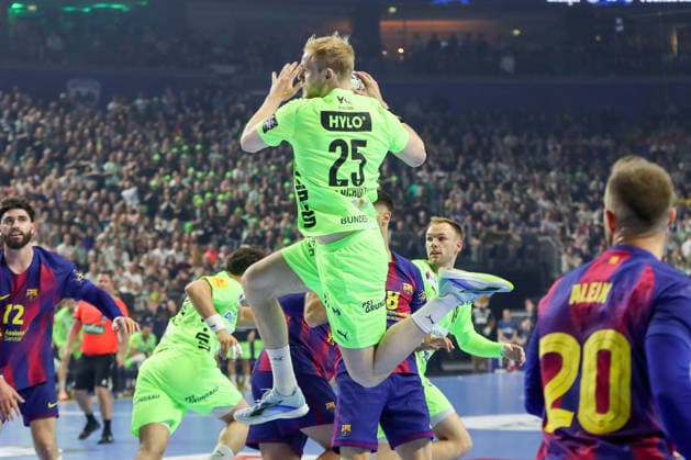 14 06 2026, xgox,Handball, EHF Champions League Final, FC Barcelona Fuechse Berlin v l Matthes Langhoff Berlin, 25 throws goal, goal scorer, scores goal, scores the goal Koeln
