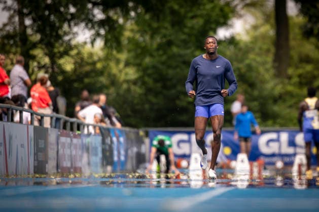 MANNHEIM, GERMANY - JUNE 14, 2026 : Owen Ansah (GER Hamburger SV) preparing for the men’s 100m during the Juniorengala 2026 at Michael-Hoffmann-Stadion on June 14, 2026 in Mannheim, Germany. Baden-Wuerttemberg Germany Copyright: xAxelxKohringx