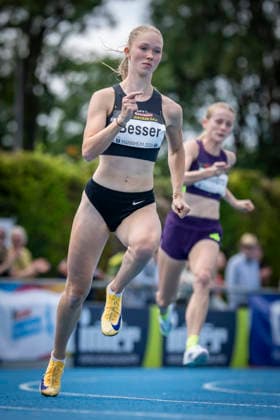 MANNHEIM, GERMANY - JUNE 14, 2026 : Mia Besser (GER SC DHfK Leipzig) competing in the women’s 200m during the Juniorengala 2026 at Michael-Hoffmann-Stadion on June 14, 2026 in Mannheim, Germany. Baden-Wuerttemberg Germany Copyright: xAxelxKohringx