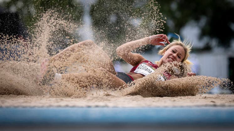 MANNHEIM, GERMANY - JUNE 14, 2026 : Apsite Brenda Dziliana (LAT Latvia) competing in the women’s long jump during the Juniorengala 2026 at Michael-Hoffmann-Stadion on June 14, 2026 in Mannheim, Germany. Baden-Wuerttemberg Germany Copyright: xAxelxKohringx