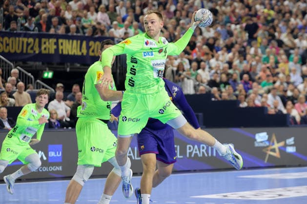 14 06 2026, xtgx, Handball, EHF Champions League Final, FC Barcelona Füchse Berlin v l Mathias Gidsel Berlin, 19 throws goal, Torschuetze, scores goal, Treffer, scores the goal Koeln