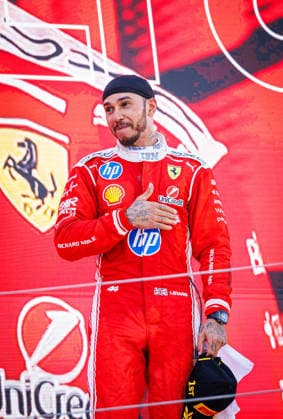 RECORD DATE NOT STATED 14th June 2026: Circuit de Barcelona-Catalunya, Barcelona, Spain; Formula One Barcelona Catalunya Grand Prix, Race Day; podium ceremony, Lewis HAMILTON, of Scuderia Ferrari celebrates his victory PabloxGuillen