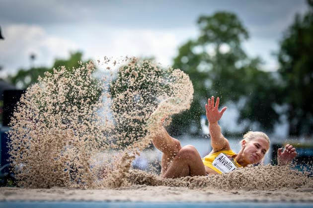 MANNHEIM, GERMANY - JUNE 14, 2026 : Malm Ella Alvelin (SWE Sweden) competing in the women’s long jump during the Juniorengala 2026 at Michael-Hoffmann-Stadion on June 14, 2026 in Mannheim, Germany. Baden-Wuerttemberg Germany Copyright: xAxelxKohringx
