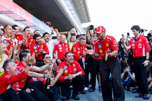 Lewis Hamilton winner Formula 1 Grand Prix Barcelona Catalunya 2026 at the Ferrari victory ceremony Scuderia Ferrari HP, Great Britain, 44 , ESP, Formula 1 World Championship, Grand Prix of Barcelona Catalunya, Circuit de Barcelona Catalunya, race podium, 2026 season, 14 06 2026 ESP, Formula 1 World Championship, Grand Prix of Barcelona Catalunya, Circuit de Barcelona Catalunya, race podium, 2026 season, 14 06 2026 Barcelona Copyright: xEibner-Pressefoto MarcelxFischerx EP_MFI