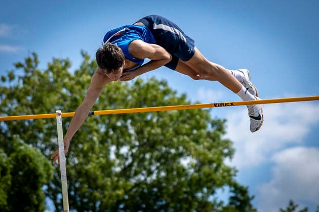 MANNHEIM, GERMANY - JUNE 14, 2026 : Ben Silas Kribelbauer (GER LAZ Zweibruecken) competing in the men’s U20 pole vault during the Juniorengala 2026 at Michael-Hoffmann-Stadion on June 14, 2026 in Mannheim, Germany. Baden-Wuerttemberg Germany Copyright: xAxelxKohringx