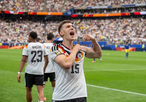 Soccer, Men, FIFA World Cup 2026 in Mexico, Canada and USA, Match in Houston Group E, Matchday 1 , Germany Curacao, Nico Schlotterbeck Germany , Cheering after scoring 2 1, 14 06 2026, Copyright: xMatthiasxKochx