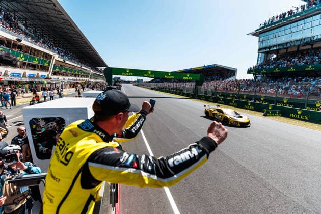 24 HEURES DU MANS 2026 - RACE - SUNDAY 33 KEATING Ben (usa), EDGAR Jonny (gbr), CATSBURG Nicky (ned), TF Corvette Z06 LMGT3.R 33, LM GT3, Celebration, during the 24 Hours of Le Mans 2026, 3rd round of the 2026 FIA World Endurance Championship, on June 14, 2026 on the Circuit des 24 Heures du Mans in Le Mans, France -  Copyright: xAndreaxLorenzinax