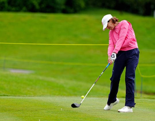 MIDLAND, MI - JUNE 14: LPGA, Golf Damen golfer Juli Inkster plays her tee shot on the 8th hole on June 14, 2026, during the final round of the LPGA Dow Championship at Midland Country Club in Midland, Michigan. (Photo by Brian Spurlock Icon Sportswire) GOLF: JUN 14 LPGA Dow Championship EDITORIAL USE ONLY Icon26061421