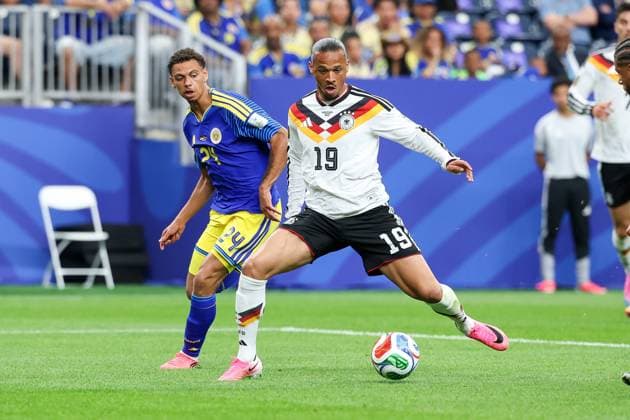 in duel, action, with Deveron Fonville 24 Curacao , Leroy Sane 19 Germany , Germany vs Curacao, Soccer, World Cup 2026, Group stage, 14 06 2026 Houston Texas USA Copyright: xkolbert-press ChristianxKolbertx