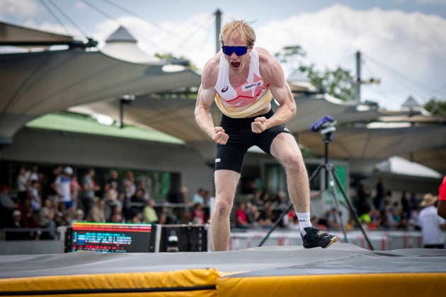 MANNHEIM, GERMANY - JUNE 14, 2026 : Owen Verset (BEL Belgium) reacts in the men’s U20 pole vault during the Juniorengala 2026 at Michael-Hoffmann-Stadion on June 14, 2026 in Mannheim, Germany. Baden-Wuerttemberg Germany Copyright: xAxelxKohringx