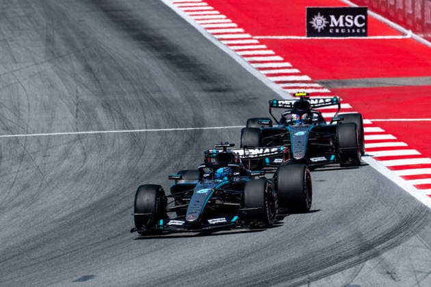 George Russell Mercedes AMG Petronas F1 Team, Great Britain, 63 in F1 W17 ahead of Andrea Kimi Antonelli Mercedes AMG Petronas F1 Team, Italy, 12 , ESP, Formula 1 World Championship, Barcelona Catalunya Grand Prix, Circuit Barcelona Catalunya, Race, 2026 season, 14 06 2026 ESP, Formula 1 World Championship, Barcelona Catalunya Grand Prix, Circuit Barcelona Catalunya, Race, 2026 season, 14 06 2026 Barcelona Copyright: xEibner-Pressefoto Memmlerx EP_MMR
