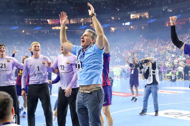14 06 2026, xgox,Handball, EHF Champions League Final, FC Barcelona Fuechse Berlin v l btatr Cheering about the victory, cheering after the end of the match Cologne