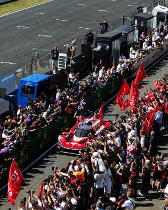 24 HEURES DU MANS 2026 - PODIUM 07 CONWAY Mike (gbr), KOBAYASHI Kamui (jpn), DE VRIES Nyck (nld), Toyota Racing, Toyota TR010 Hybrid 07, Hypercar, action celebration during the podium of the 24 Hours of Le Mans 2026, 3rd round of the 2026 FIA World Endurance Championship, on June 14, 2026 on the Circuit des 24 Heures du Mans in Le Mans, France -  Copyright: xGERMAINxHAZARDx