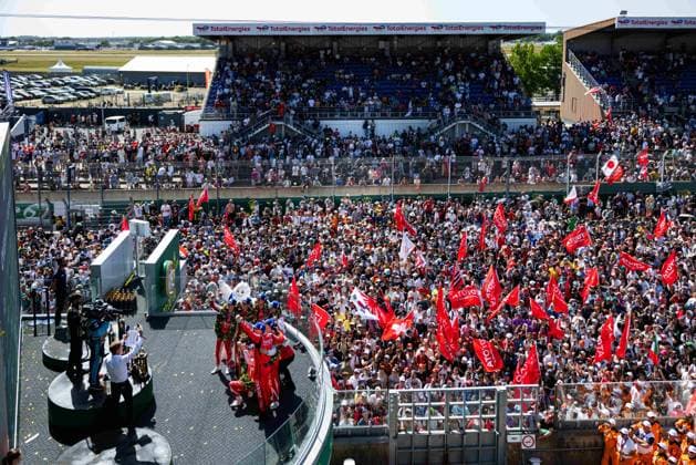 24 HEURES DU MANS 2026 - PODIUM 07 CONWAY Mike (gbr), KOBAYASHI Kamui (jpn), DE VRIES Nyck (nld), Toyota Racing, Toyota TR010 Hybrid 07, Hypercar, 08 BUEMI SÃ bastien (swi), HARTLEY Brendon (nzl), HIRAKAWA Ryo (jpn), Toyota Racing, Toyota TR010 Hybrid 08, Hypercar, portrait during the podium of the 24 Hours of Le Mans 2026, 3rd round of the 2026 FIA World Endurance Championship, on June 14, 2026 on the Circuit des 24 Heures du Mans in Le Mans, France -  Copyright: xGERMAINxHAZARDx