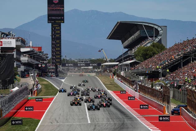 F1 - BARCELONA-CATALUNYA GRAND PRIX 2026 start of the race, depart, 63 RUSSELL George (gbr), Mercedes AMG F1 Team W17, action 16 LECLERC Charles (mco), Scuderia Ferrari SF-26, action 01 NORRIS Lando (gbr), McLaren F1 Team MCL40, action 44 HAMILTON Lewis (gbr), Scuderia Ferrari SF-26, action 12 KIMI ANTONELLI Andrea (ita), Mercedes AMG F1 Team W17, action 81 PIASTRI Oscar (aus), McLaren F1 Team MCL40, action during the Formula 1 Barcelona-Catalunya Grand Prix 2026, 7th round of the 2026 Formula One World Championship, WM, Weltmeisterschaft from June 12 to 14, 2026 on the Circuit de Barcelona-Catalunya, in Montmelo, Spain - MontmeloSpain  Copyright: xXavixBonillax