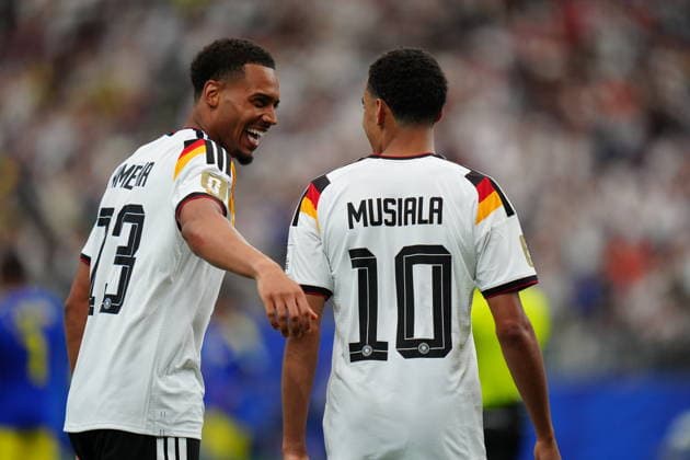 Germany v Curacao - FIFA World Cup, WM, Weltmeisterschaft, Fussball 2026 - Group E HOUSTON, UNITED STATES - JUNE 14: Musiala of Germany celebrates with Nmecha after scoring a goal during the 2026 FIFA World Cup First Stage Group E match between Germany and Curacao at NRG Stadium (Houston Stadium) in Houston, Texas, United States on June 14, 2026. Hakan Akgun Anadolu Texas United States. Editorial use only. Please get in touch for any other usage.  Copyright: x2026xAnadoluxHakanxAkgunx