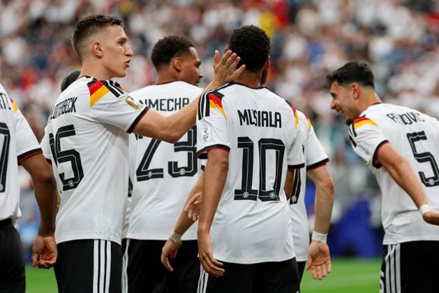 Jamal Musiala Germany celebrates after scoring his team s fourth goal with teammates during the FIFA World Cup 2026 Group E match between Germany and Curacao at Houston Stadium on June 14, 2026 in Houston, United States Photo by Torbjorn Tande DeFodi Images