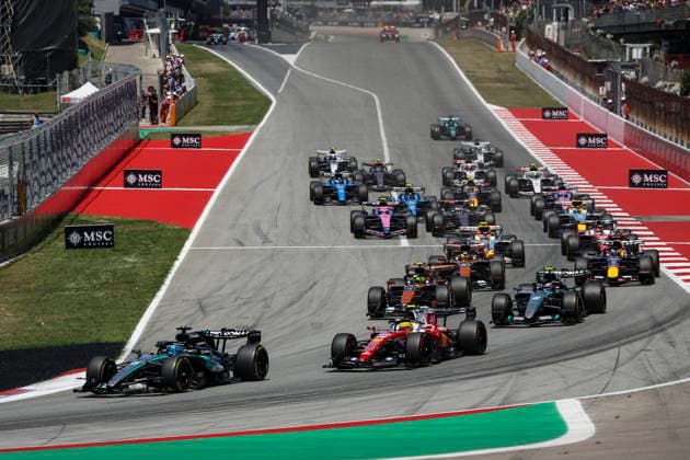 F1 - BARCELONA-CATALUNYA GRAND PRIX 2026 start of the race, depart, 63 RUSSELL George (gbr), Mercedes AMG F1 Team W17, action 16 LECLERC Charles (mco), Scuderia Ferrari SF-26, action 01 NORRIS Lando (gbr), McLaren F1 Team MCL40, action 44 HAMILTON Lewis (gbr), Scuderia Ferrari SF-26, action 12 KIMI ANTONELLI Andrea (ita), Mercedes AMG F1 Team W17, action 81 PIASTRI Oscar (aus), McLaren F1 Team MCL40, action during the Formula 1 Barcelona-Catalunya Grand Prix 2026, 7th round of the 2026 Formula One World Championship, WM, Weltmeisterschaft from June 12 to 14, 2026 on the Circuit de Barcelona-Catalunya, in Montmelo, Spain - MontmeloSpain  Copyright: xXavixBonillax