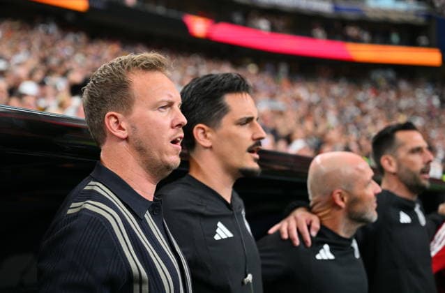 FIFA World Cup, WM, Weltmeisterschaft, Fussball 2026 - Group E - Germany vs Curacao German headcoach Julian Nagelsmann (L) during the national anthem prior to the FIFA World Cup 2026 group stage match Germany against Curacao, in Houston, USA, 14 June 2026. HOUSTON United States  Copyright: xSAMxWASSONx
