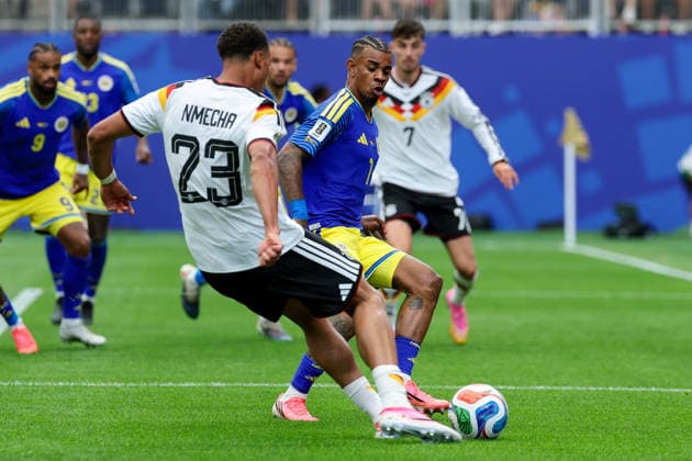 Felix Nmecha Germany and Juninho Bacuna Curacao battle for the ball during the FIFA World Cup 2026 Group E match between Germany and Curacao at Houston Stadium on June 14, 2026 in Houston, United States Photo by Torbjorn Tande DeFodi Images