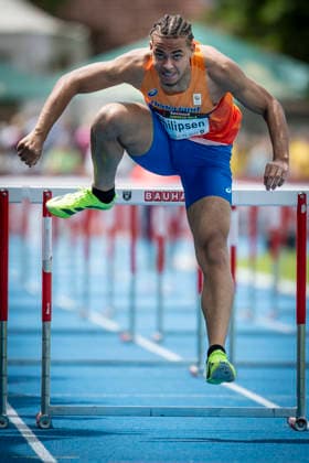 MANNHEIM, GERMANY - JUNE 14, 2026 : Eljahro Philipsen (NED Netherlands) competing in the men’s 110m hurdles during the Juniorengala 2026 at Michael-Hoffmann-Stadion on June 14, 2026 in Mannheim, Germany. Baden-Wuerttemberg Germany Copyright: xAxelxKohringx