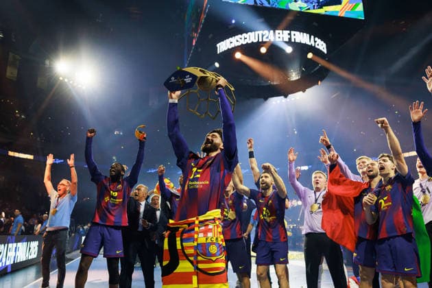 Ludovic FABREGAS FC Barcelona Barca, 72 with the cup, award ceremony Barca, Ceremony, Cup, Trophy, jubilation, joy, passion, success, emotion, enthusiasm, positive emotions GER, FC Barcelona Barca vs Fuechse Berlin, Handball, TruckScout24 EHF FINAL4 2026, Final, Season 2025 2026, 14 06 2026, GER, FC Barcelona Barca vs Fuechse Berlin, Handball, TruckScout24 EHF FINAL4 2026, Final, Season 2025 2026, 14 06 2026, Cologne Copyright: xEibnerxPressefoto OliverxSchmidtx EP_OST