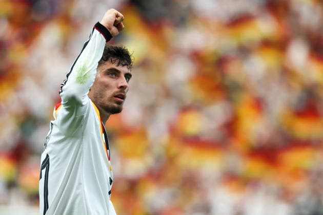HOUSTON, TX - JUNE 14: Kai Havertz 7 of Germany holds his fist in the air to celebrate a goal with the Germany colors in the background during the FIFA World Cup, WM, Weltmeisterschaft, Fussball 2026 Group E match between Germany and Curacao on June 14, 2026, at Houston Stadium in Houston, Texas. (Photo by David Buono Icon Sportswire) SOCCER: JUN 14 FIFA World Cup 26 Group E - Germany vs Curacao EDITORIAL USE ONLY Icon260614036