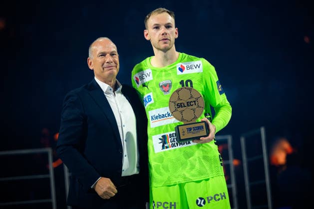 Cologne, Germany Handball EHF CL Final 4 Final Barca Fuechse Berlin Mathias Gidsel Berlin Top Scorer Cologne Lanxess Arena North Rhine-Westphalia Germany