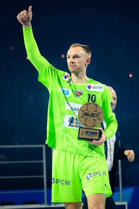 Cologne, Germany Handball EHF CL Final 4 Final Barca Fuechse Berlin Mathias Gidsel Berlin Top Scorer Cologne Lanxess Arena North Rhine-Westphalia Germany
