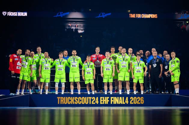 Cologne, Germany Handball EHF CL Final 4 Final Barca Fuechse Berlin the team of Berlin with the silver medal Cologne Lanxess Arena North Rhine-Westphalia Germany