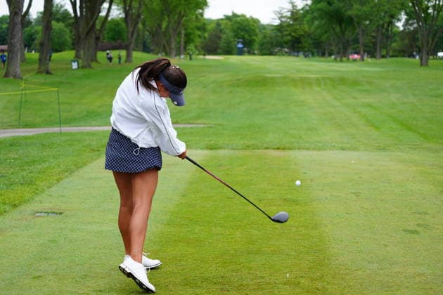 MIDLAND, MI - JUNE 14: LPGA, Golf Damen golfer Yana Wilson plays her tee shot on the 10th hole on June 14, 2026, during the final round of the LPGA Dow Championship at Midland Country Club in Midland, Michigan. (Photo by Brian Spurlock Icon Sportswire) GOLF: JUN 14 LPGA Dow Championship EDITORIAL USE ONLY Icon26061437