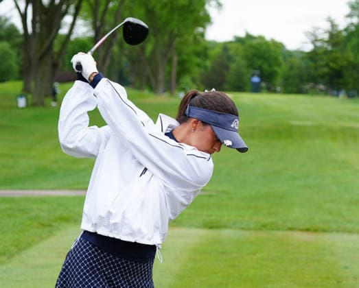 MIDLAND, MI - JUNE 14: LPGA, Golf Damen golfer Yana Wilson plays her tee shot on the 10th hole on June 14, 2026, during the final round of the LPGA Dow Championship at Midland Country Club in Midland, Michigan. (Photo by Brian Spurlock Icon Sportswire) GOLF: JUN 14 LPGA Dow Championship EDITORIAL USE ONLY Icon26061439