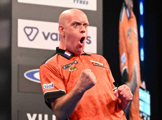 14 06 2026, xhbx, Dart World Cup of Darts 2026, v l Michael van Gerwen Netherlands jubeln jubelt DFL DFB REGULATIONS PROHIBIT ANY USE OF PHOTOGRAPHS as IMAGE SEQUENCES and or QUASI VIDEO Frankfurt