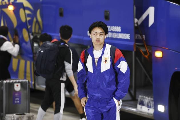 ARLINGTON - Ayase Ueda of Japan arrives at Dallas Stadium in Arlington, United States, prior to the 2026 FIFA World Cup, WM, Weltmeisterschaft, Fussball Group F match between the Netherlands and Japan on June 14, 2026. KOEN VAN WEEL ANP FIFA World Cup 2026 2026 xVIxANPxSportx xxANPxIVx 561013414 originalFilename: 561013414.jpg