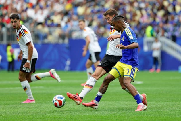Leon Goretzka Germany and Juninho Bacuna Curacao battle for the ball during the FIFA World Cup 2026 Group E match between Germany and Curacao at Houston Stadium on June 14, 2026 in Houston, United States Photo by Torbjorn Tande DeFodi Images