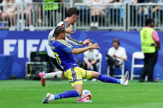 Armando Obispo Curacao and Kai Havertz Germany battle for the ball during the FIFA World Cup 2026 Group E match between Germany and Curacao at Houston Stadium on June 14, 2026 in Houston, United States Photo by Torbjorn Tande DeFodi Images