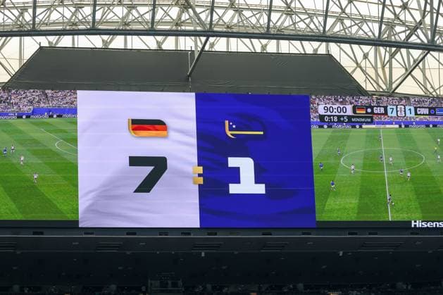 Final score on the scoreboard 7 1, Germany vs Curacao, Football, World Cup 2026, Group stage, 14 06 2026 Houston Texas USA Copyright: xkolbert-press ChristianxKolbertx