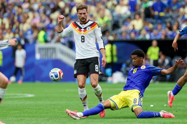 Leon Goretzka Germany and Livano Comenecia Curacao battle for the ball during the FIFA World Cup 2026 Group E match between Germany and Curacao at Houston Stadium on June 14, 2026 in Houston, United States Photo by Torbjorn Tande DeFodi Images