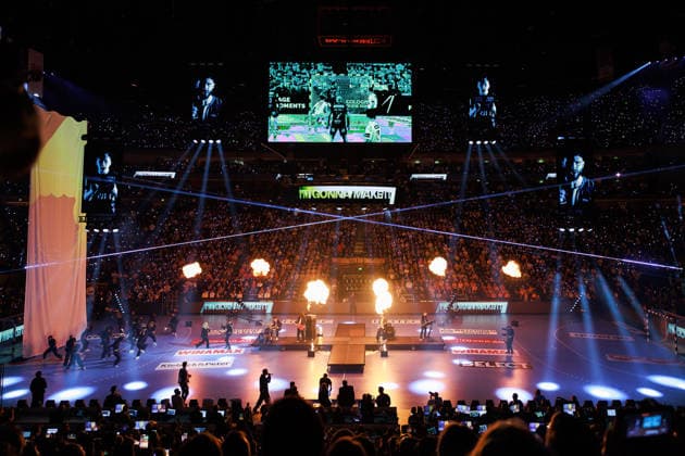 Show before the match, Warm up show, Lanxess Arena, Light show, Fire show GER, FC Barcelona Barca vs Fuechse Berlin, Handball, TruckScout24 EHF FINAL4 2026, Final, Season 2025 2026, 14 06 2026, GER, FC Barcelona Barca vs Fuechse Berlin, Handball, TruckScout24 EHF FINAL4 2026, Final, Season 2025 2026, 14 06 2026, Cologne Copyright: xEibnerxPressefoto OliverxSchmidtx EP_OST
