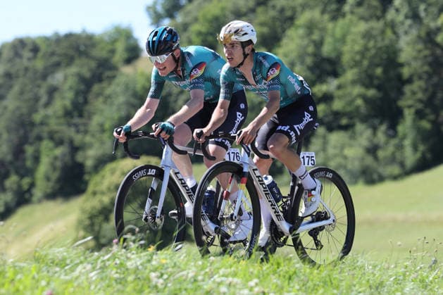 14 06 2026 Leuggern AG , SWITZERLAND, Cycling 62 GP Gippingen Ole Theiler GER li and Mauro Brenner GER Team Rembe Rad Net