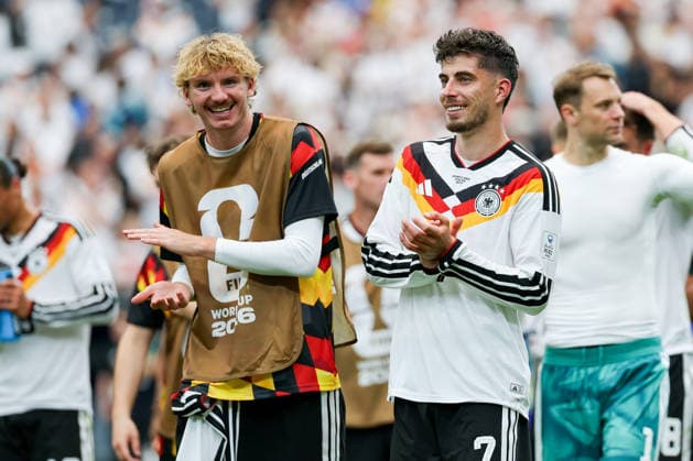 Nick Woltemade Germany and Kai Havertz Germany look on during the FIFA World Cup 2026 Group E match between Germany and Curacao at Houston Stadium on June 14, 2026 in Houston, United States Photo by Torbjorn Tande DeFodi Images