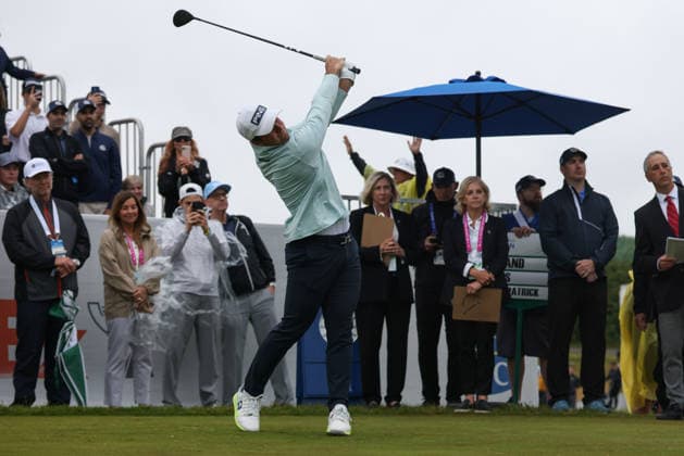 June 14, 2026: Matt Fitzpatrick tees off in the rain during the final round of the RBC Canadian Open held at TPC Toronto at Osprey Valley in Caledon Ontario, Canada. CSM PGA, Golf Herren 2026: RBC Canadian Open Jun 14  - ZUMAc04_ 20260614_zma_c04_021 Copyright: xDanielxLeax